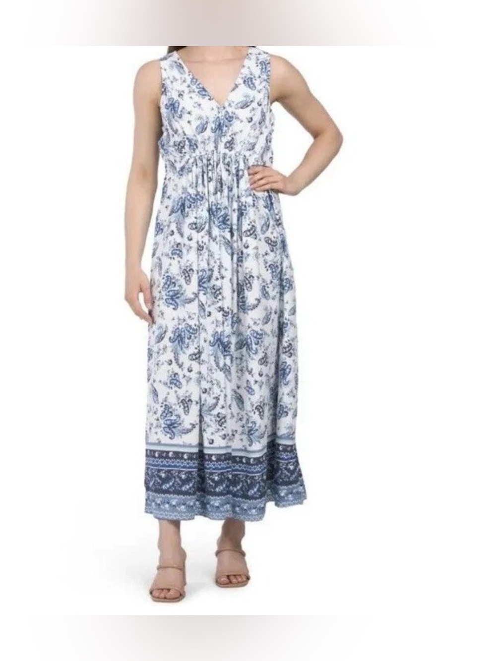 Lucky Brand Women's Paisley Sleeveless Boho Prairie Maxi Pullover Dress